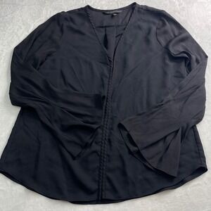 White House Black Market Black Bell Sleeve V-Neck Blouse Sz M Top Dark Academia